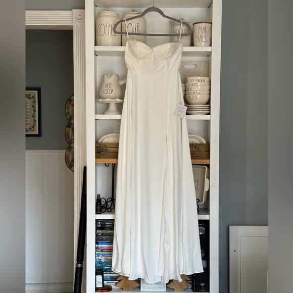 Lulu’s Perfect Vows White,  Lace Bustier Strapless Maxi Dress **see description - Picture 3 of 16